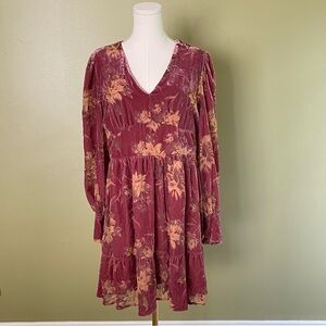 Fate Velvet Burnout Babydoll Mini Dress Tired Medium Boho Cottage Festival